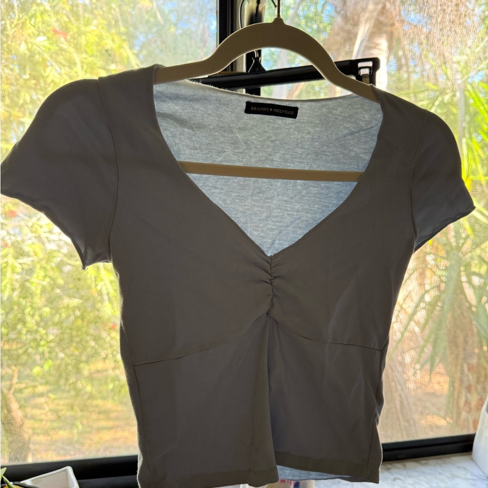 Brandy Melville light blue Ruched V-Neck Crop Top